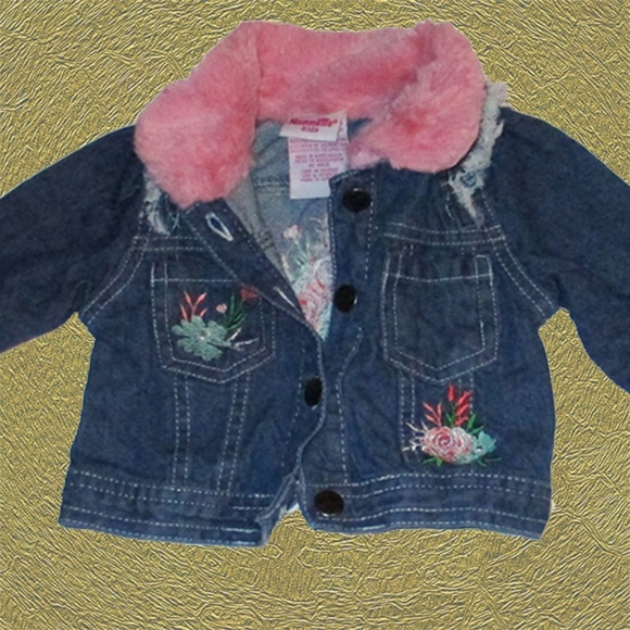 Nannette Kids Faux Pink Fur & Fringe Jean Jacket - Size 12 Months - Like New - Picture 2 of 6